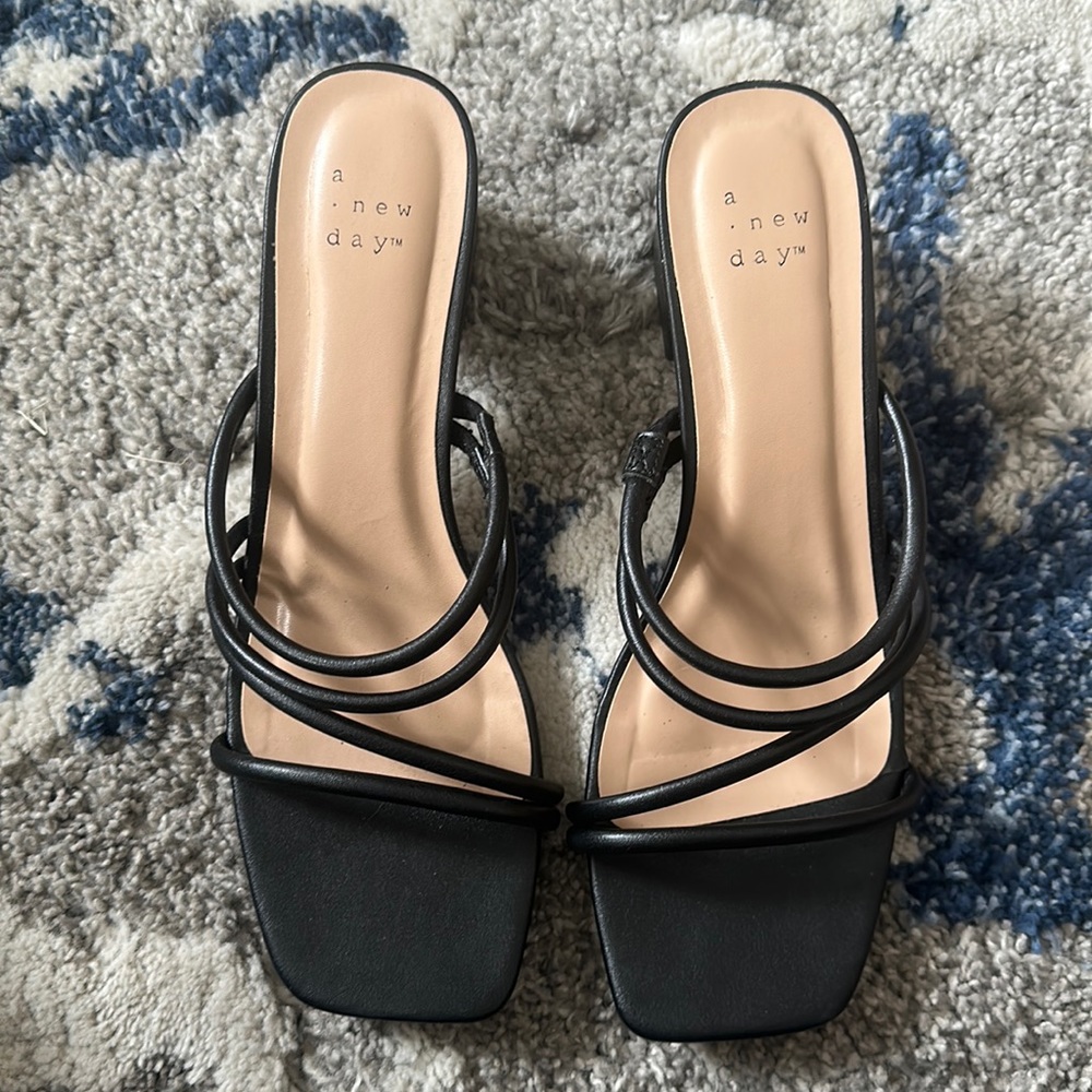 a new day Black Strappy Square-Toe Slide Sandals
